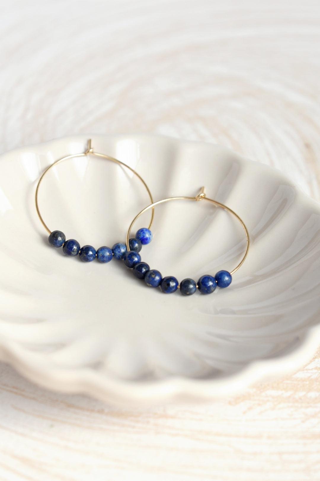 Lapis Lazuli Gemstone Midi Hoop Earrings-earrings-January Eleven