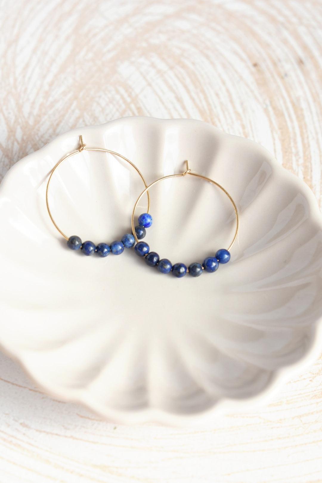 Lapis Lazuli Gemstone Midi Hoop Earrings-earrings-January Eleven