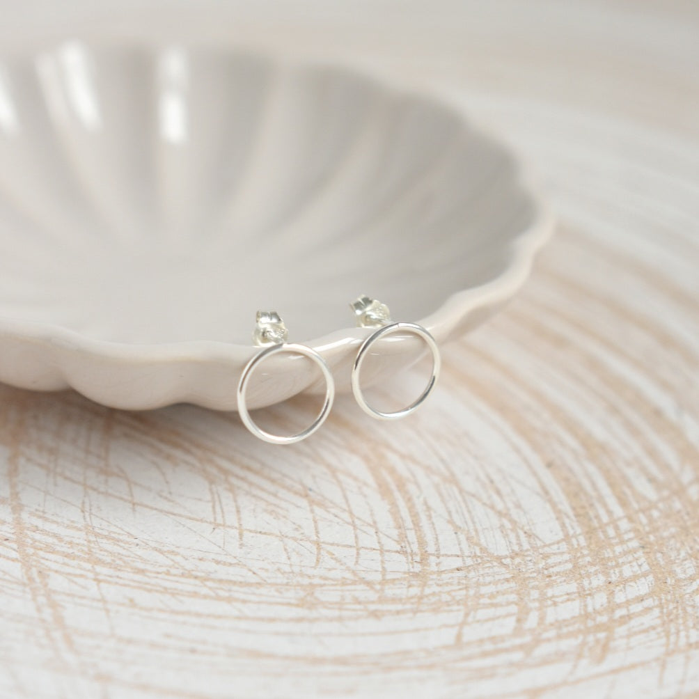 Silver Open Circle Stud Earrings-earrings-January Eleven