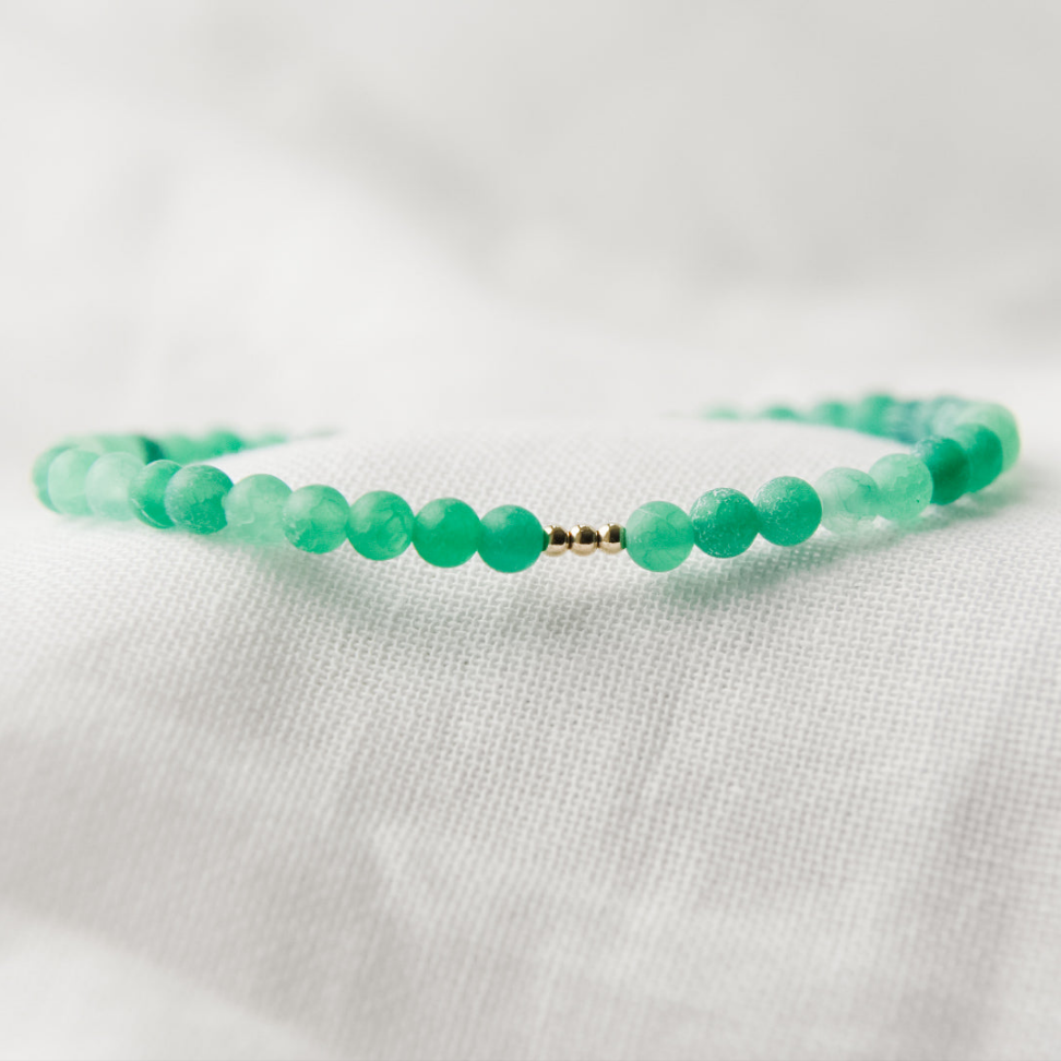 Green Cracked Agate and Gold Gemstone Bracelet-bracelet-January Eleven