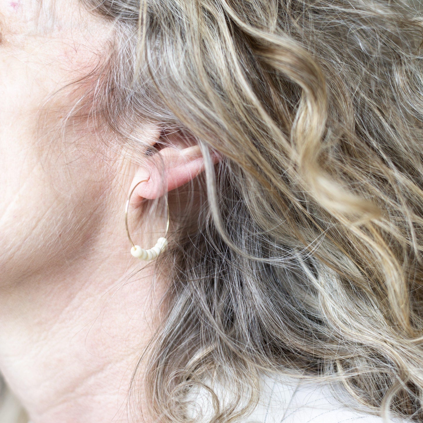 Gold Mini Bone Bead Hoop Earring-earrings-January Eleven