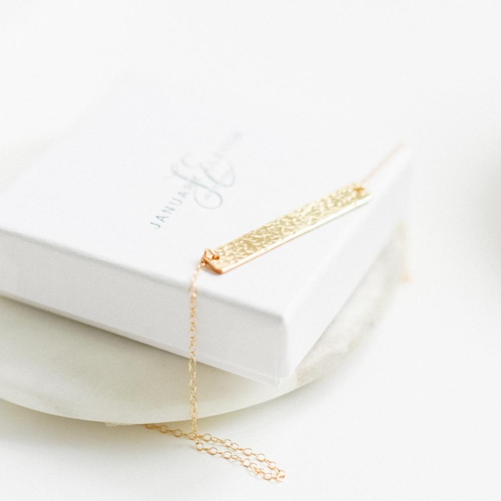 Hammered Gold Bar Necklace-necklace-January Eleven