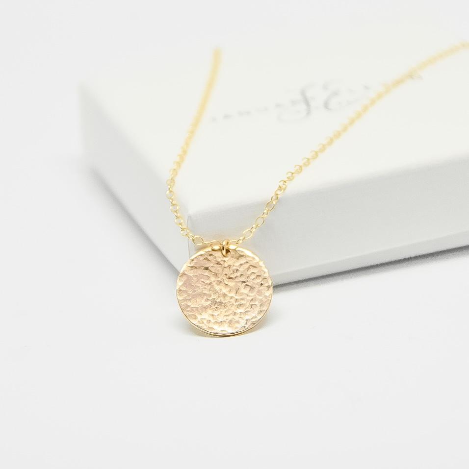 Large Gold Hammered Disc Necklace-necklace-January Eleven