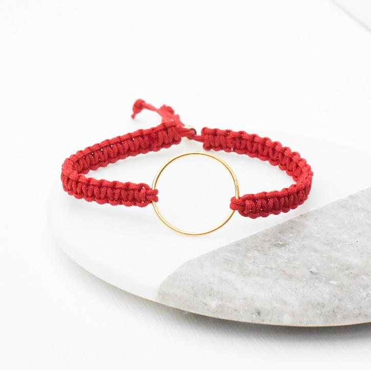 Red Macrame Gold Ring Bracelet-bracelet-January Eleven