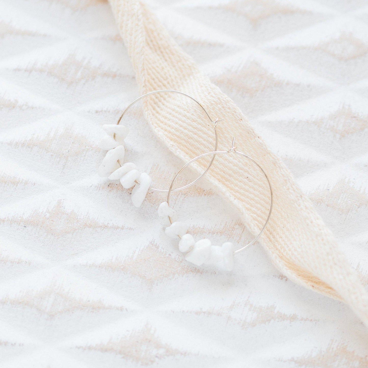 Silver and White Agate Midi Hoop Earrings-earrings-January Eleven