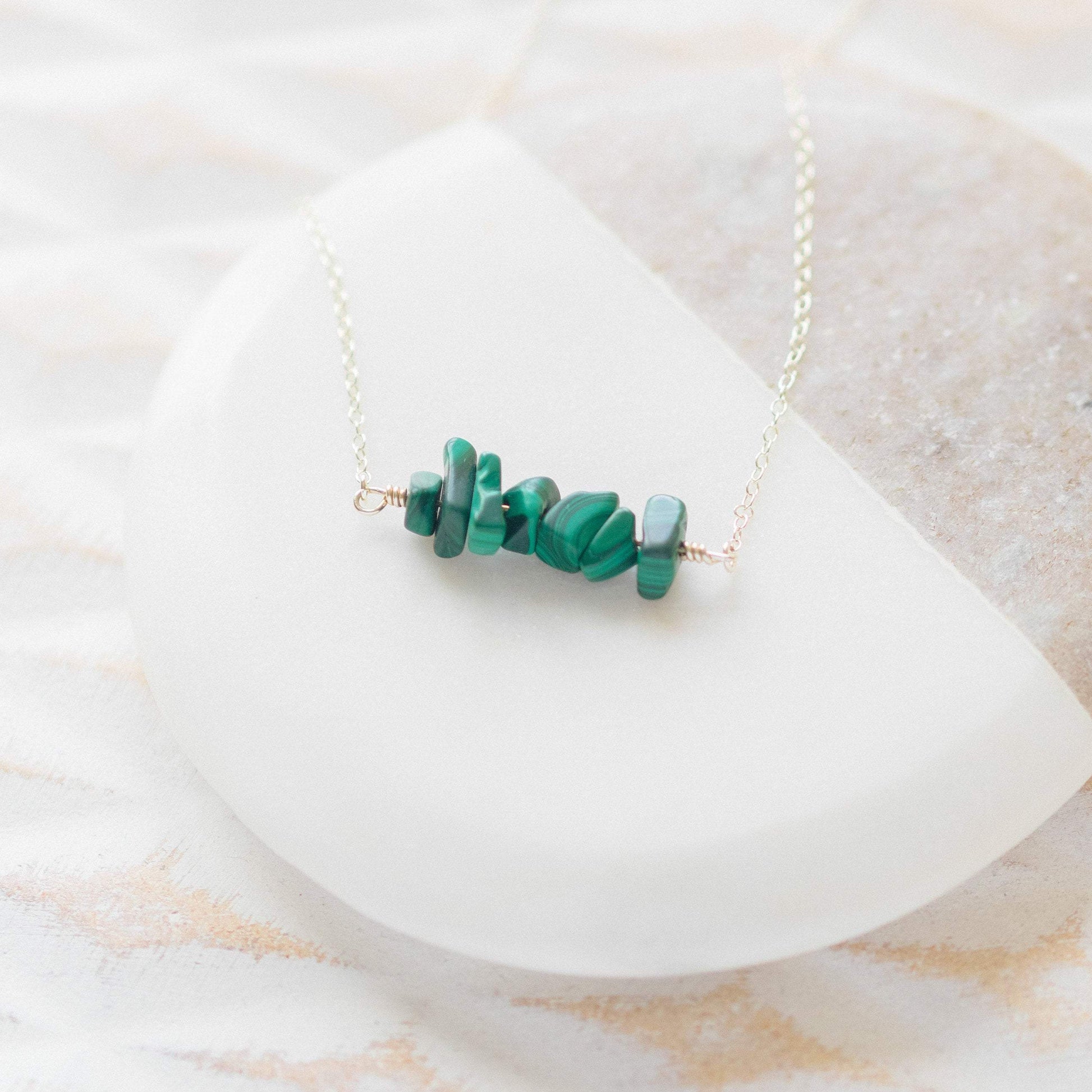 Sterling Silver Green Malachite Gemstone Necklace-necklace-January Eleven