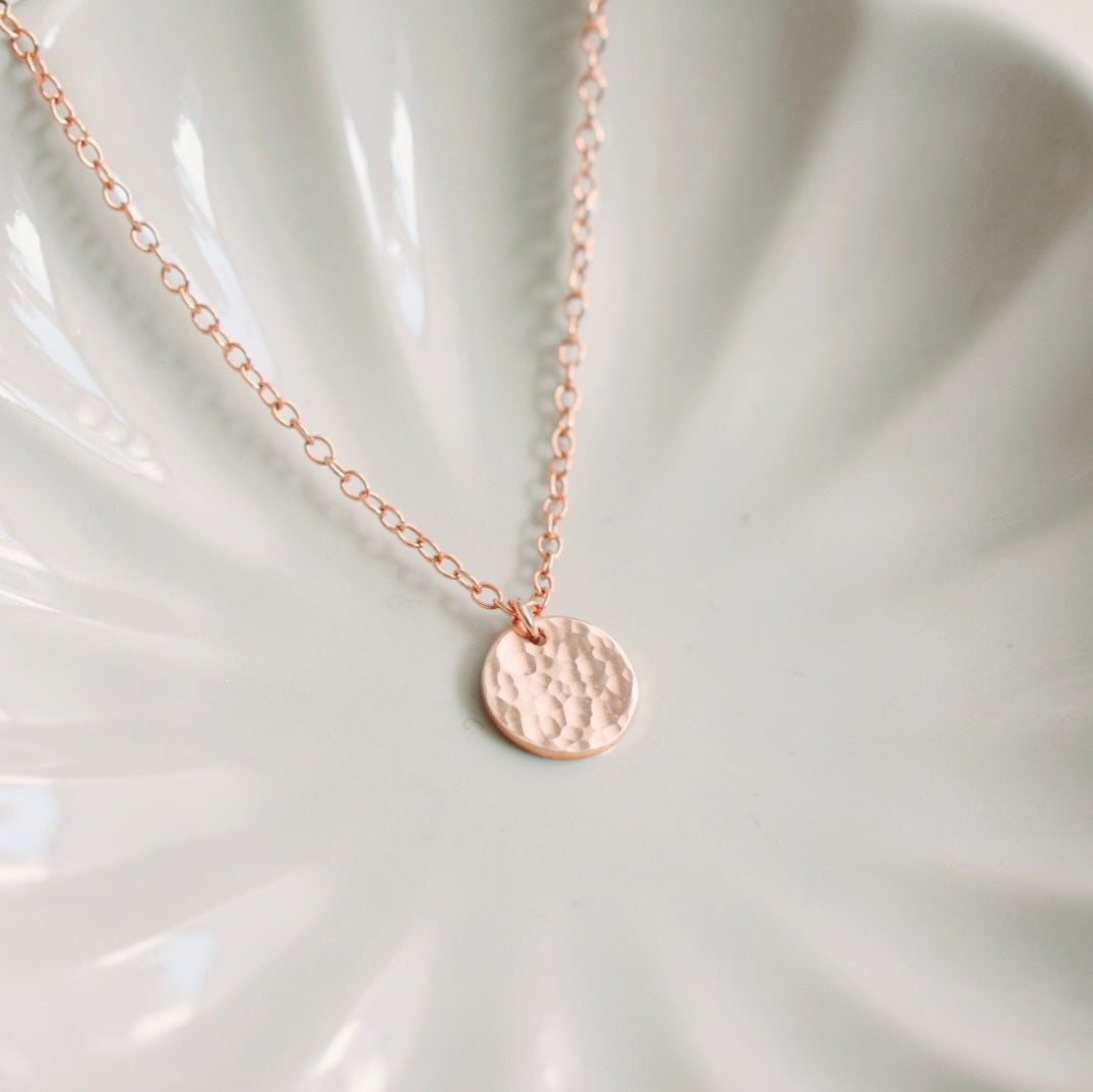 Rose Gold Hammered Mini Disc Necklace