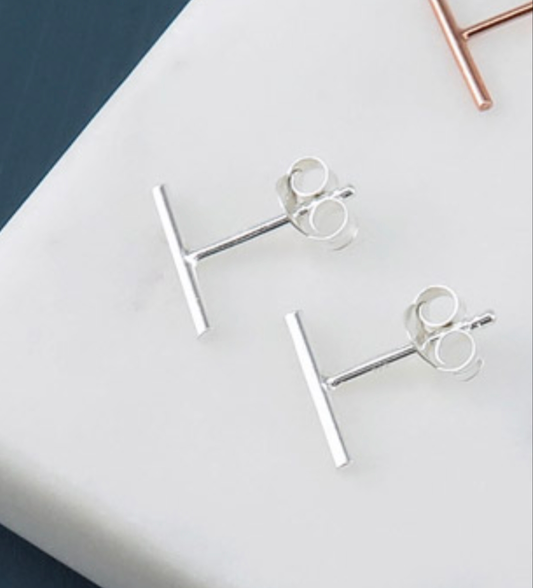 Silver Bar Stud Earrings