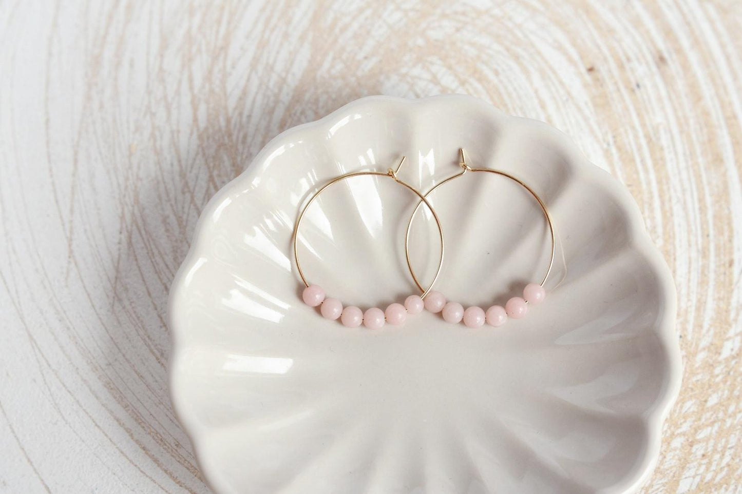 Pink Opal Gemstone Midi Hoop Earrings-earrings-January Eleven