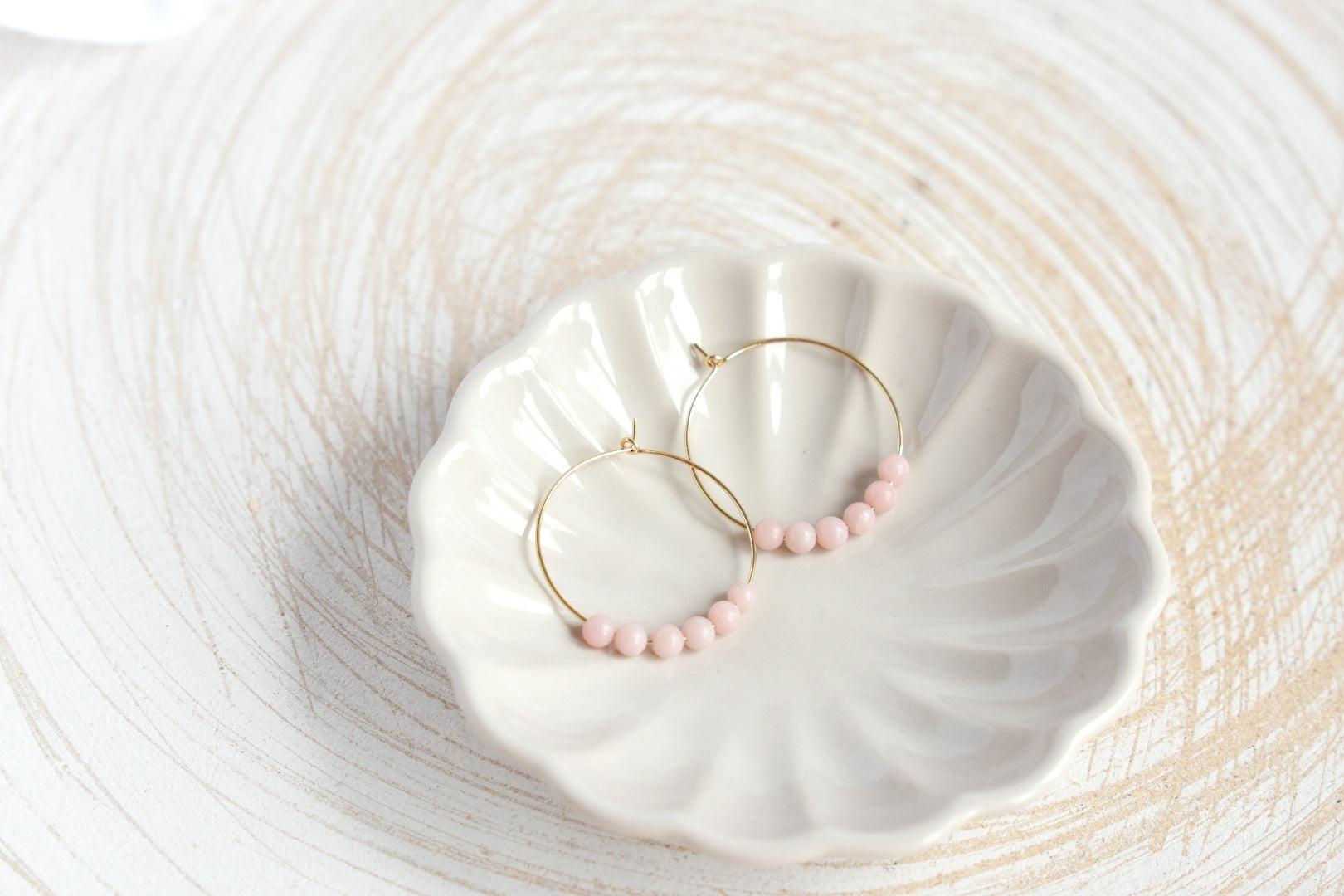 Pink Opal Gemstone Midi Hoop Earrings-earrings-January Eleven