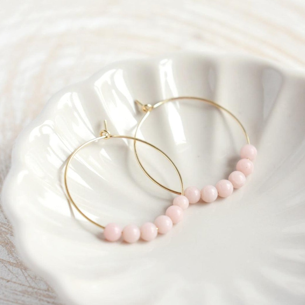 Pink Opal Gemstone Midi Hoop Earrings-earrings-January Eleven