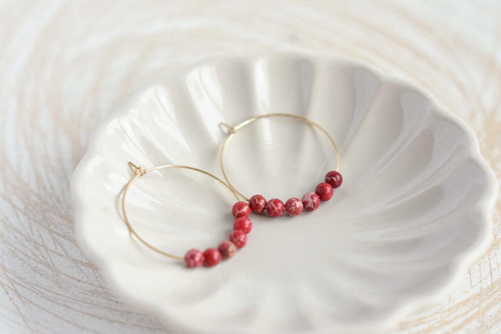 Red Jasper Gemstone Midi Hoop Earrings-earrings-January Eleven