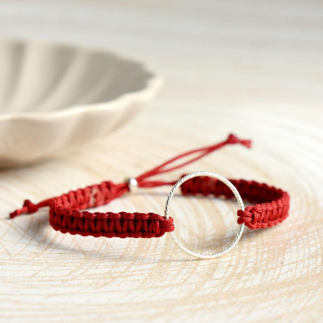 Red Macrame Silver Ring Bracelet-bracelet-January Eleven