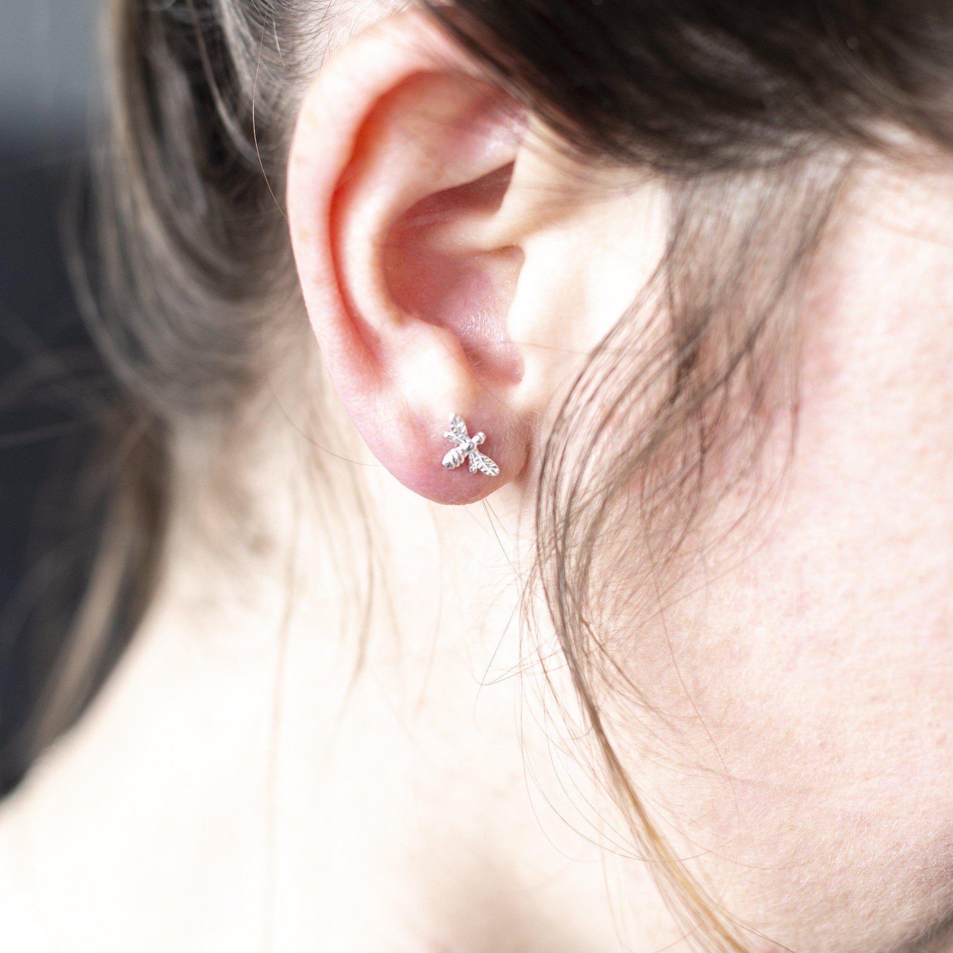 Sterling Silver Bee earrings-earrings-January Eleven