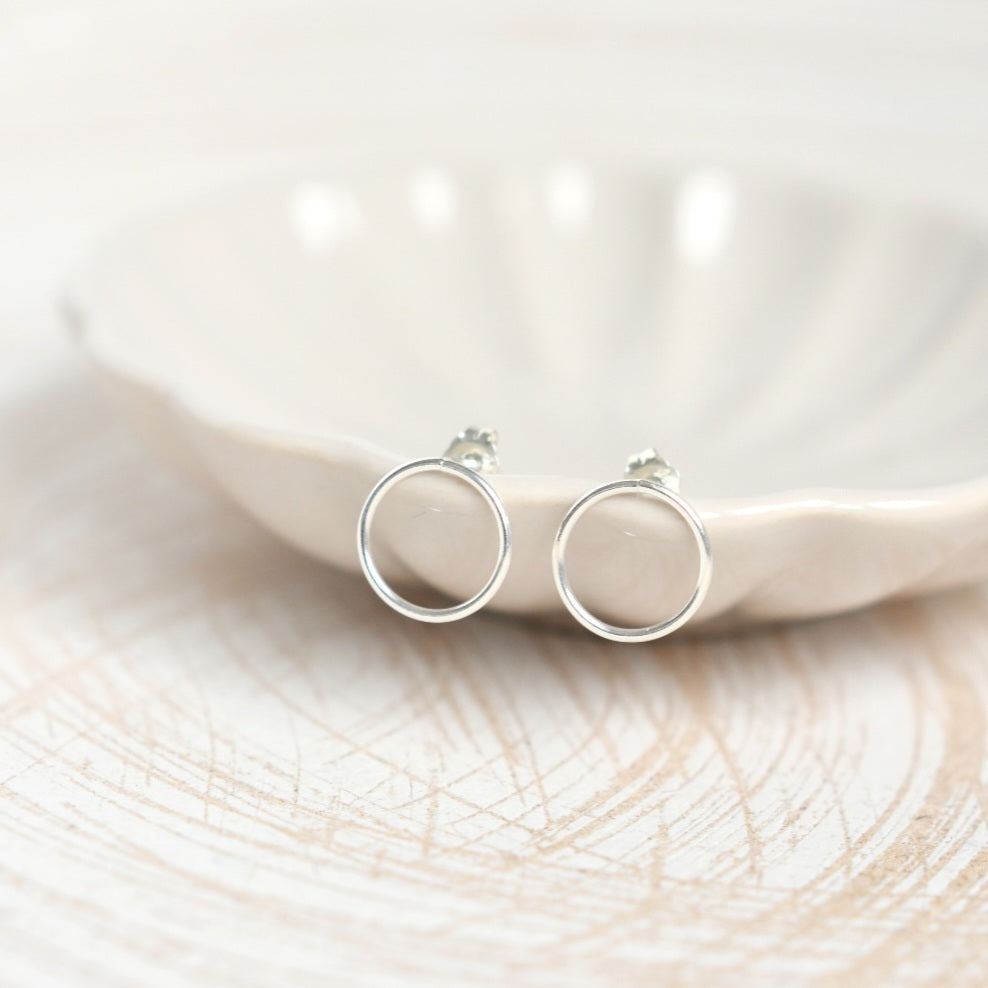 Silver Open Circle Stud Earrings-earrings-January Eleven