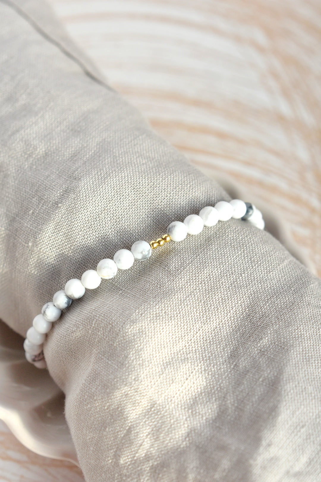 White Howlite and Gold Gemstone Bracelet