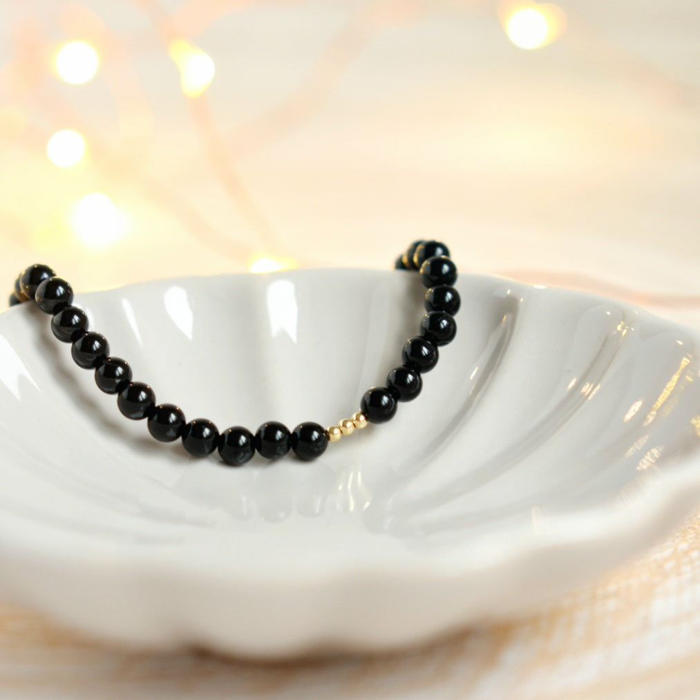 Black Obsidian and Gold Gemstone Bracelet