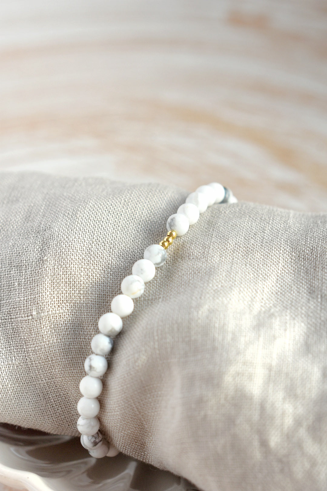 White Howlite and Gold Gemstone Bracelet