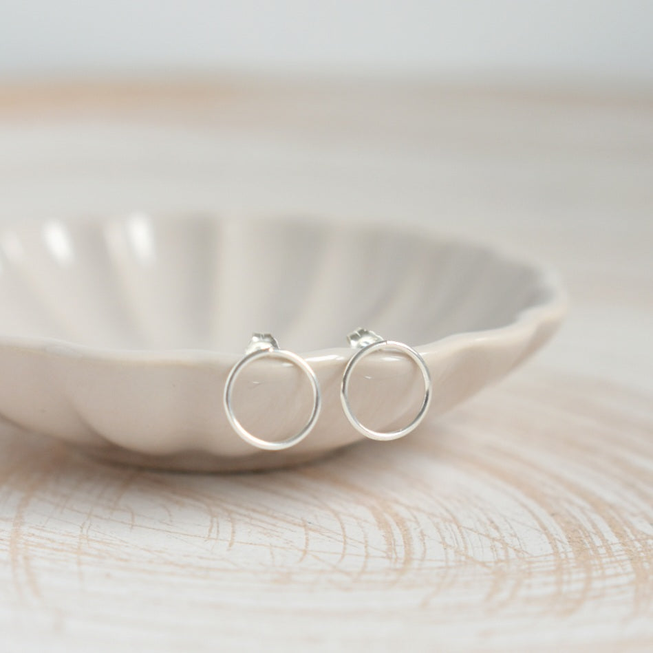 Silver Open Circle Stud Earrings-earrings-January Eleven