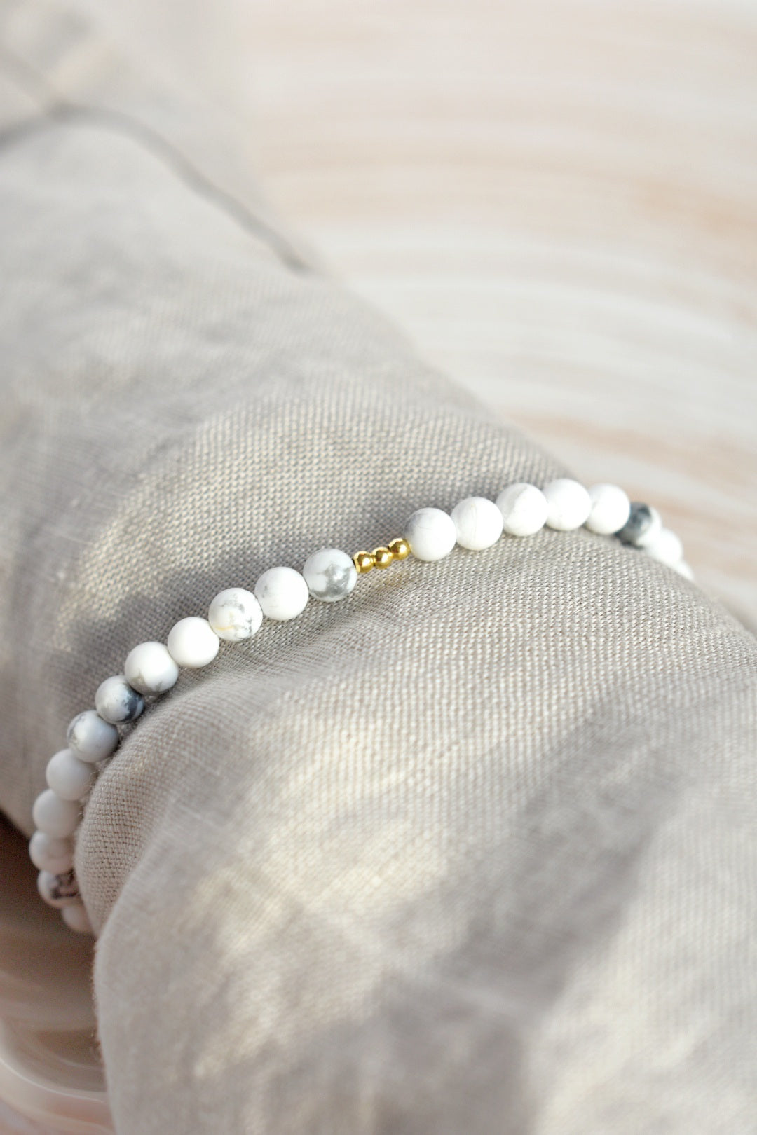 White Howlite and Gold Gemstone Bracelet