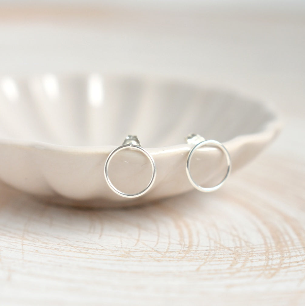 Silver Open Circle Stud Earrings-earrings-January Eleven