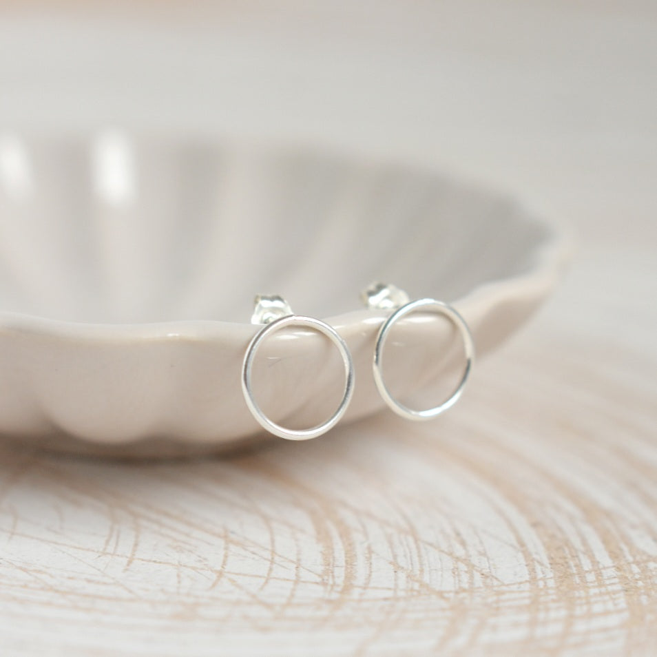 Silver Open Circle Stud Earrings-earrings-January Eleven