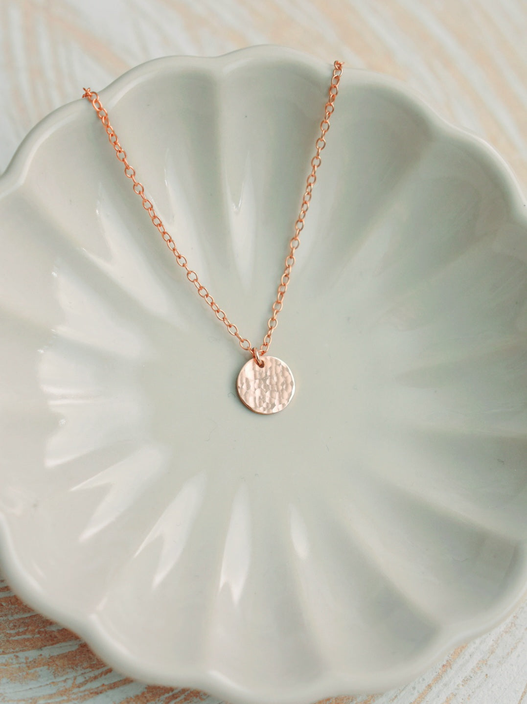 Rose Gold Hammered Mini Disc Necklace