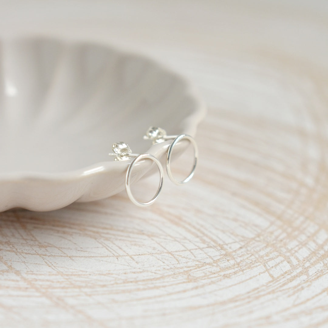 Silver Open Circle Stud Earrings-earrings-January Eleven