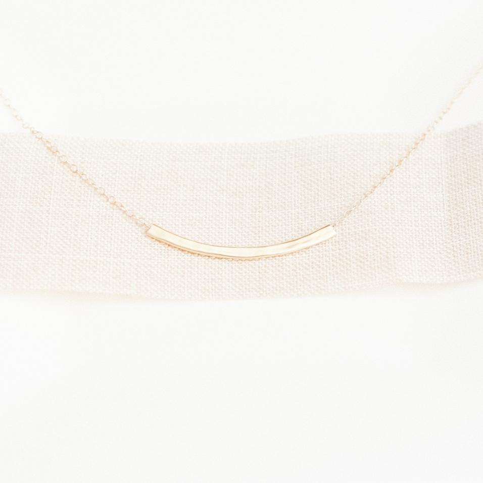 Curved Gold Bar Necklace with a hammered finish-necklace-January Eleven