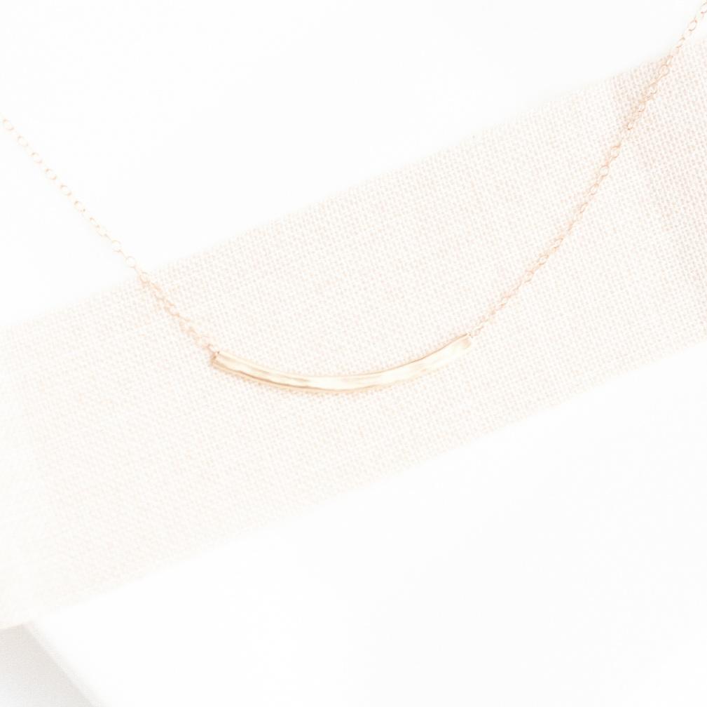 Curved Gold Bar Necklace with a hammered finish-necklace-January Eleven