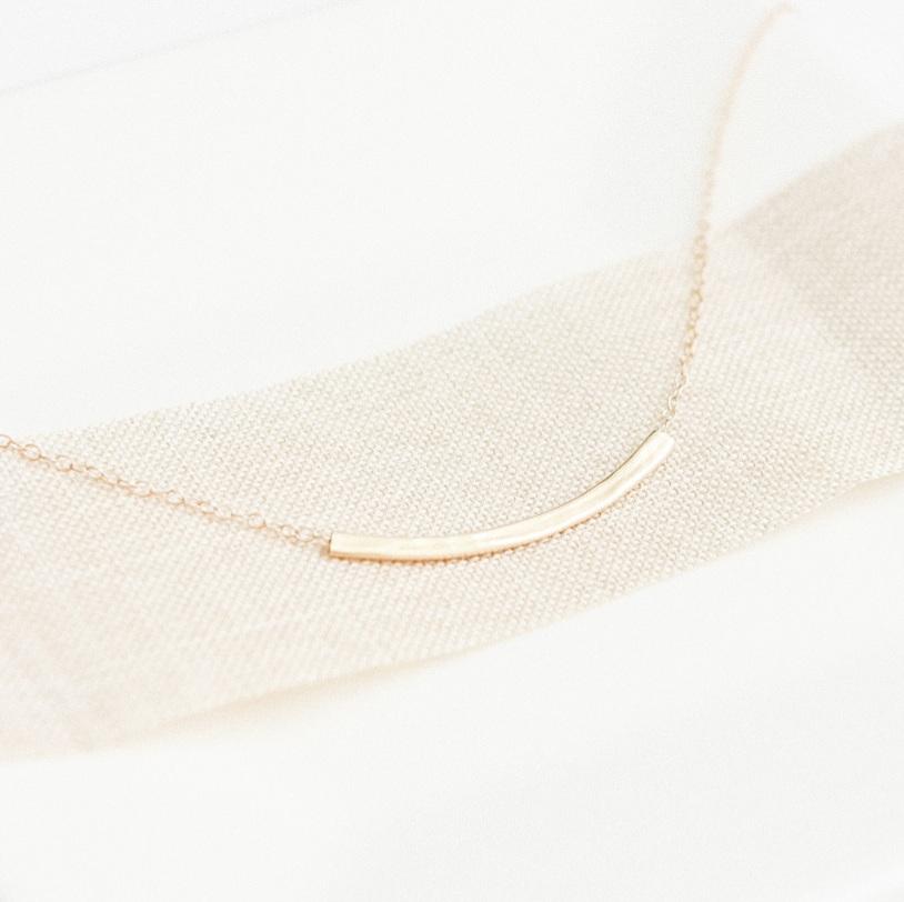 Curved Gold Bar Necklace with a hammered finish-necklace-January Eleven