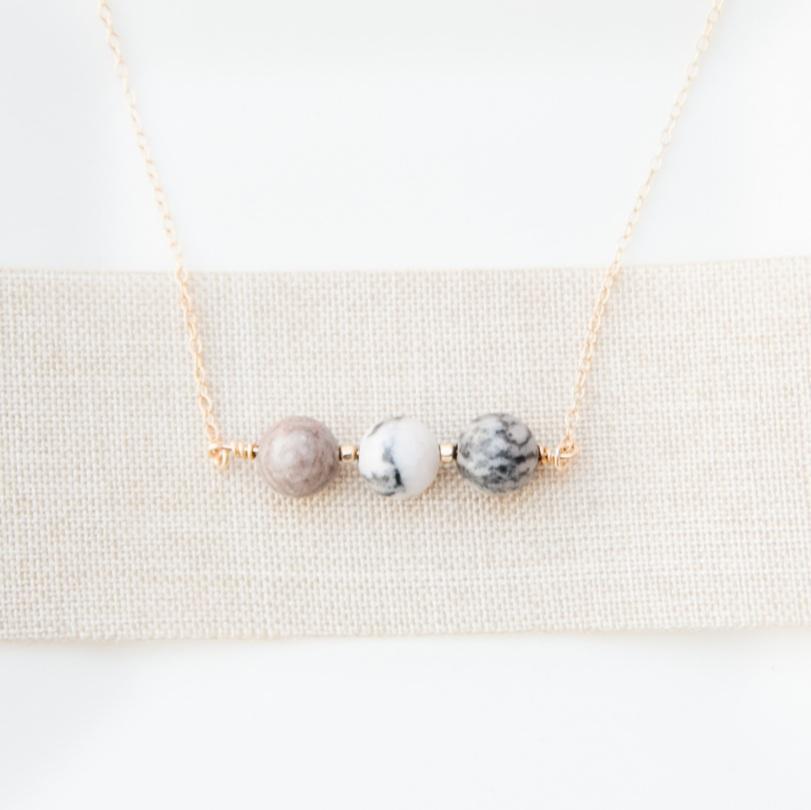 Gold filled Pink and Grey Jasper Necklace-necklace-January Eleven
