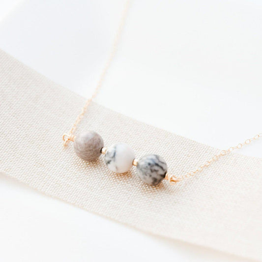 Gold filled Pink and Grey Jasper Necklace-necklace-January Eleven