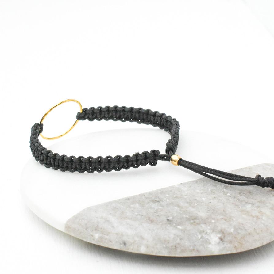 Black Macrame Gold Ring Bracelet-bracelet-January Eleven