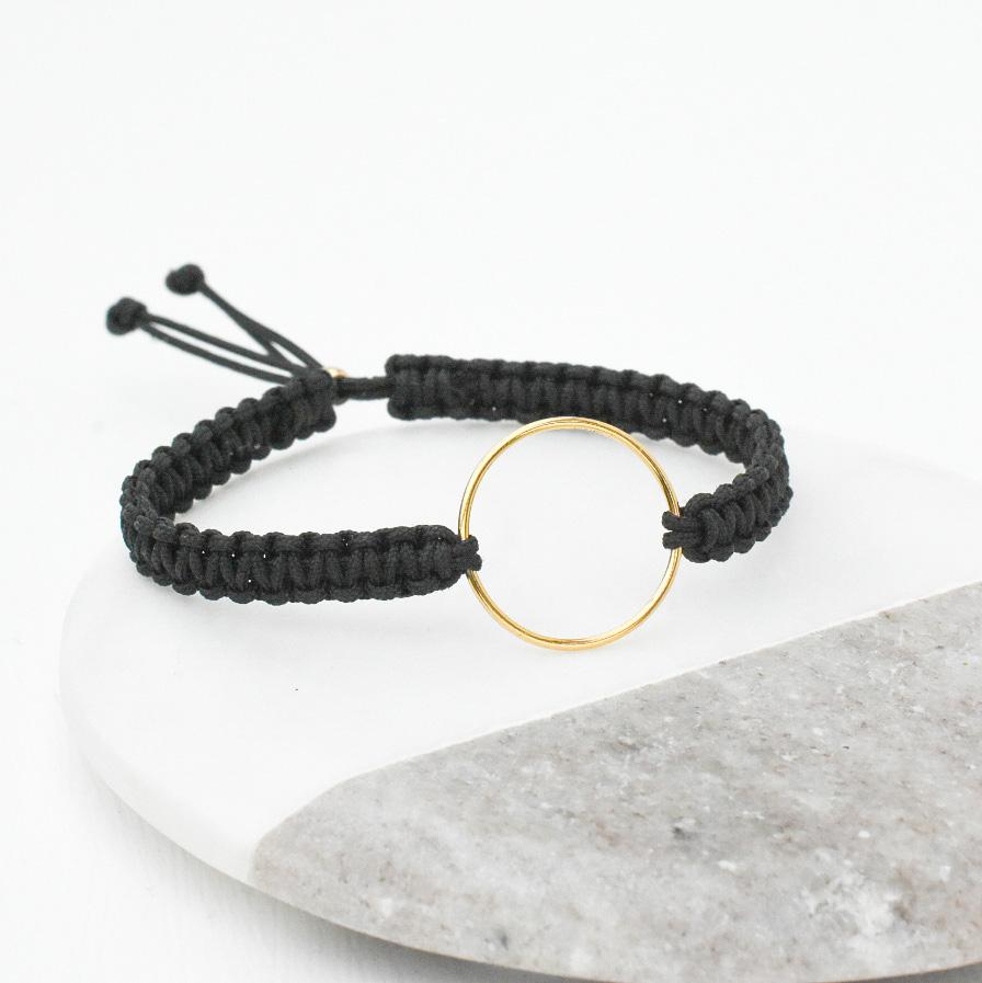 Black Macrame Gold Ring Bracelet-bracelet-January Eleven