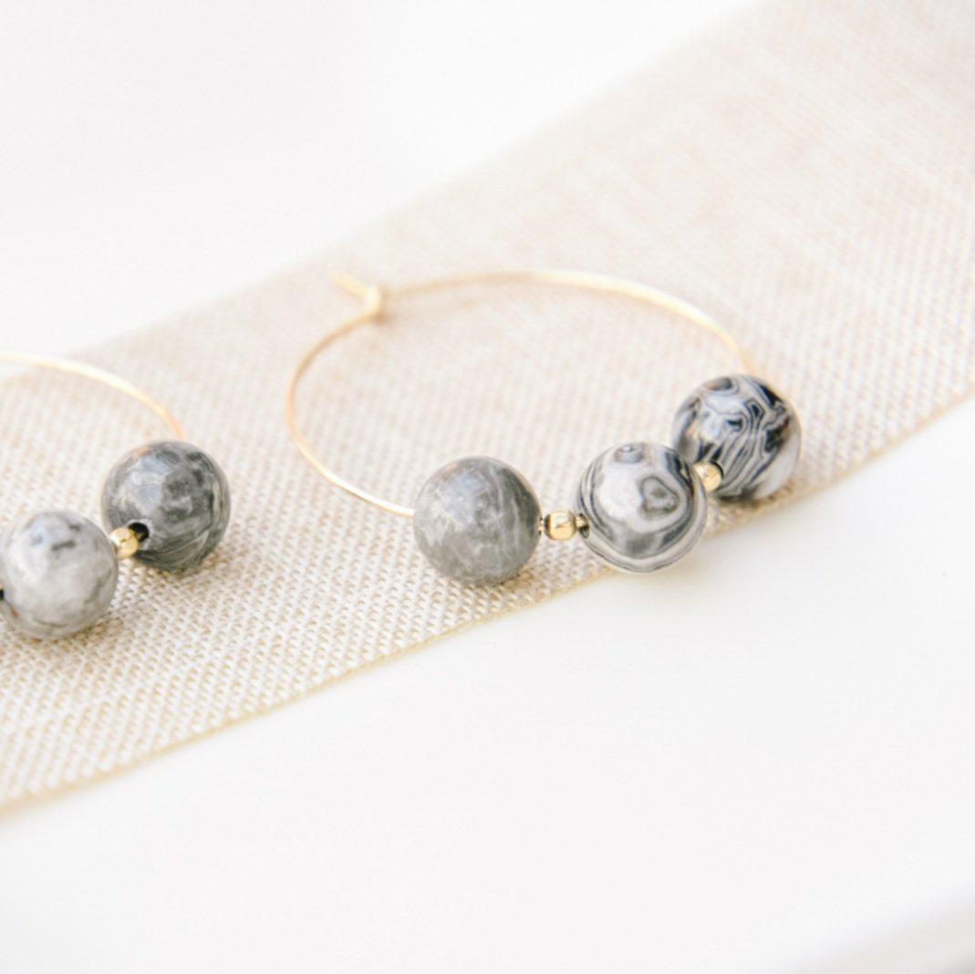 Gold and Grey Mapstone Midi Hoops-earrings-January Eleven