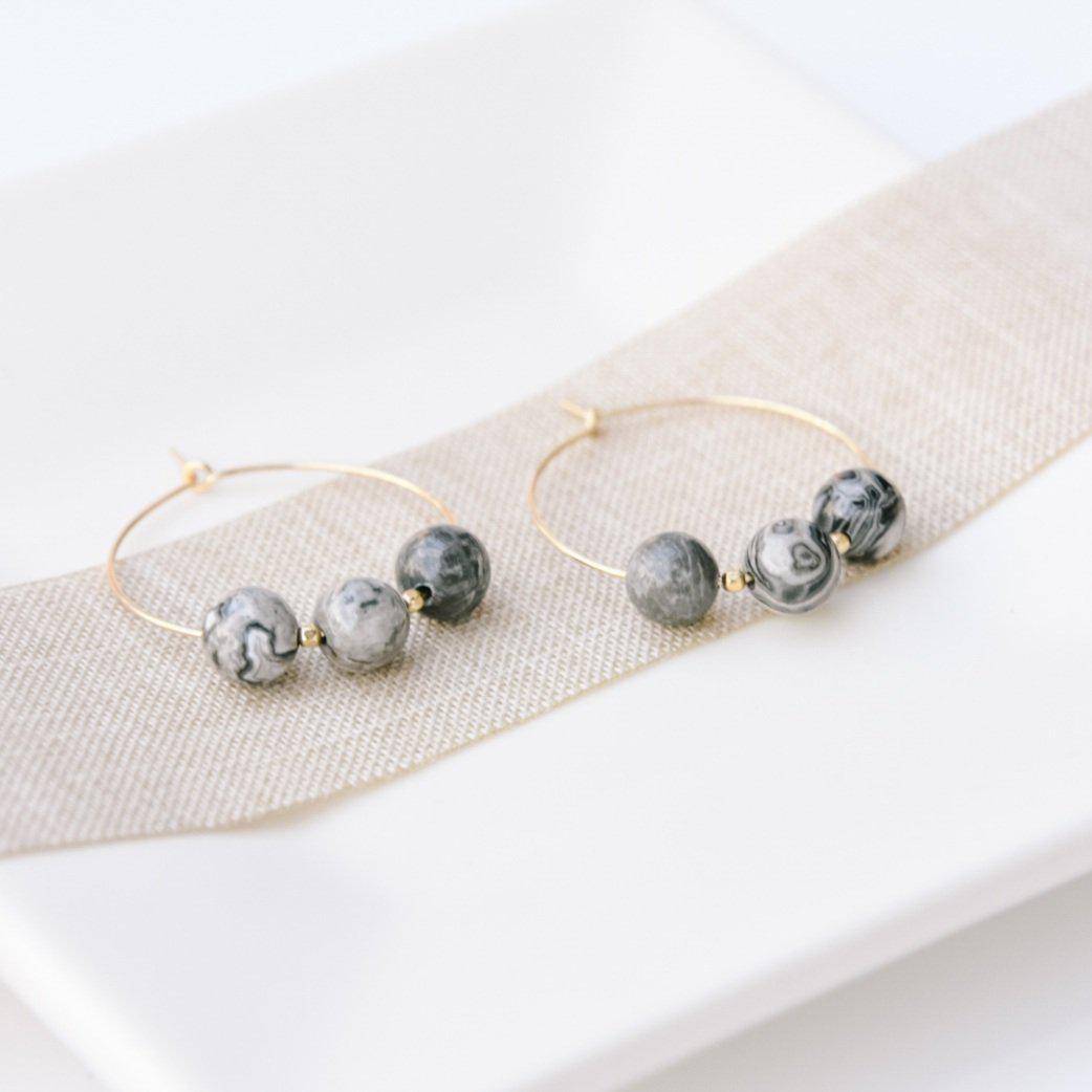 Gold and Grey Mapstone Midi Hoops-earrings-January Eleven