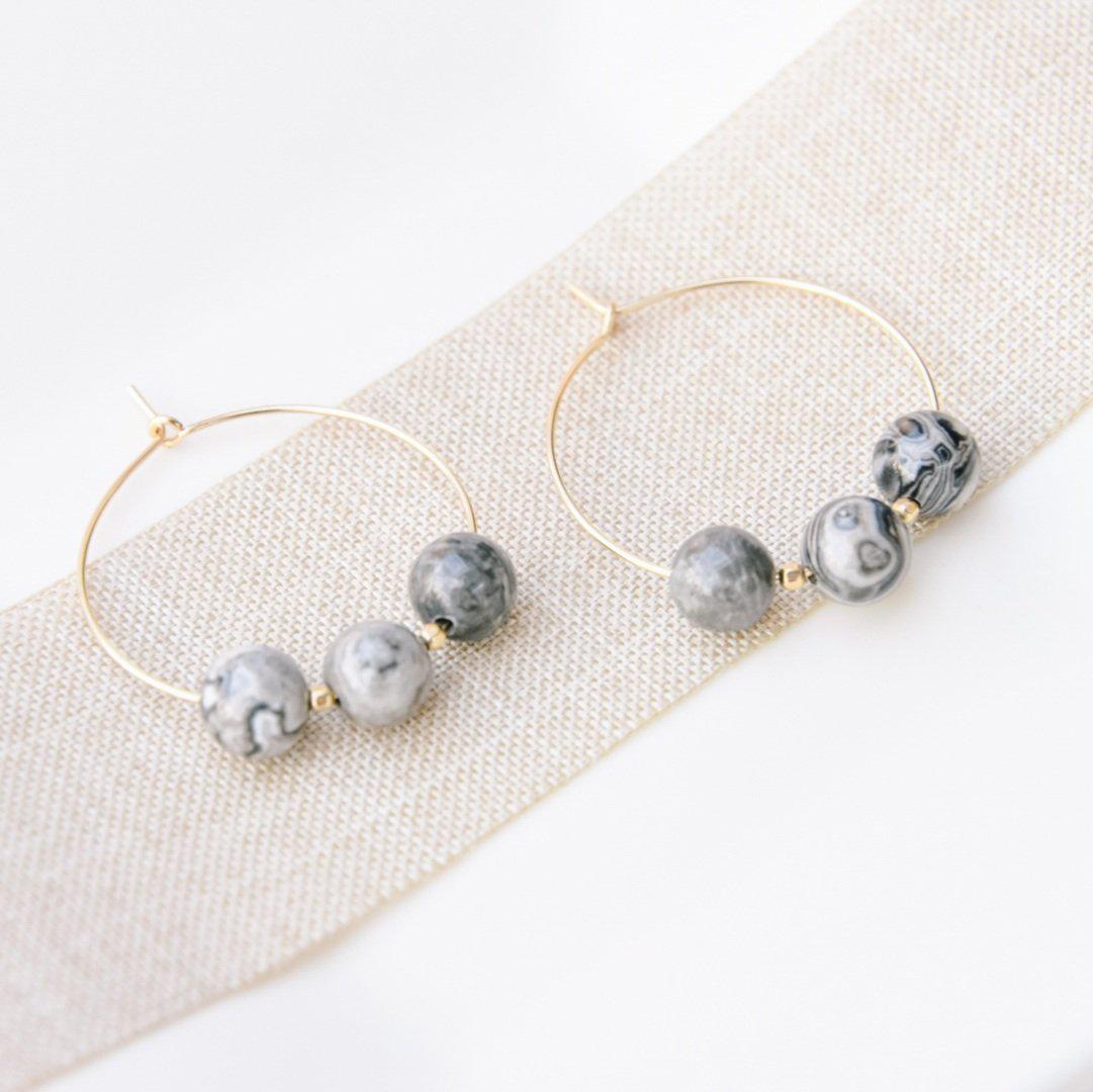 Gold and Grey Mapstone Midi Hoops-earrings-January Eleven