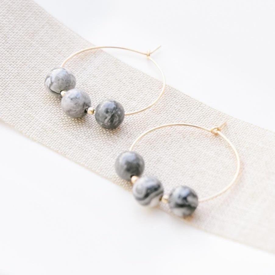 Gold and Grey Mapstone Midi Hoops-earrings-January Eleven