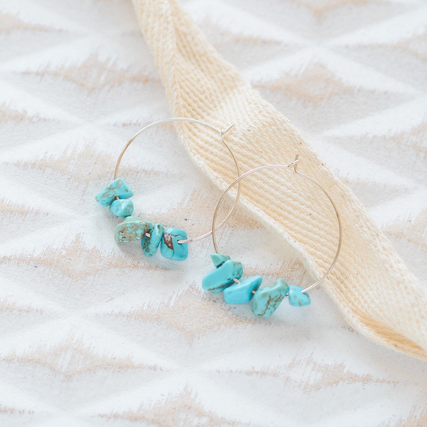 Gold and Turquoise Midi Hoop Earrings-earrings-January Eleven