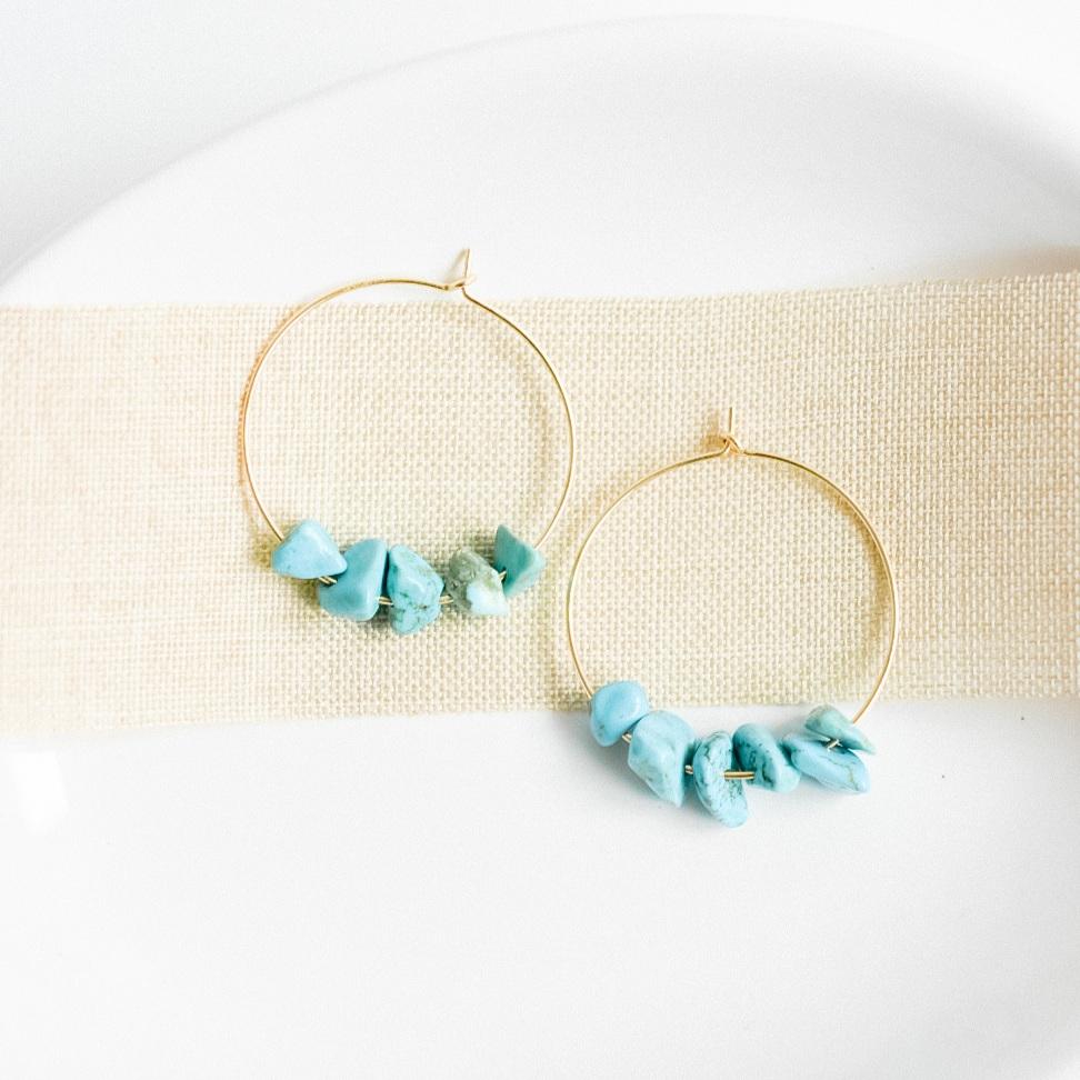 Gold and Turquoise Midi Hoop Earrings-earrings-January Eleven