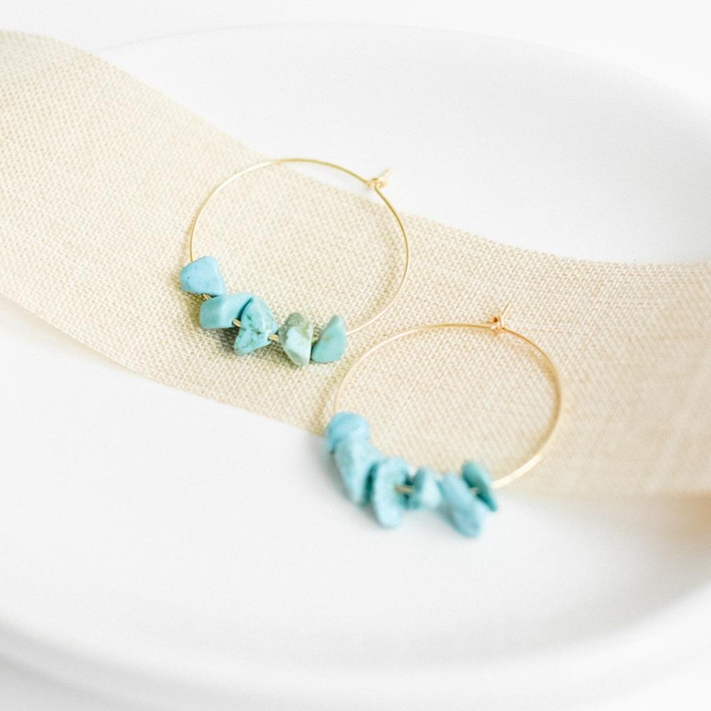 Gold and Turquoise Midi Hoop Earrings-earrings-January Eleven