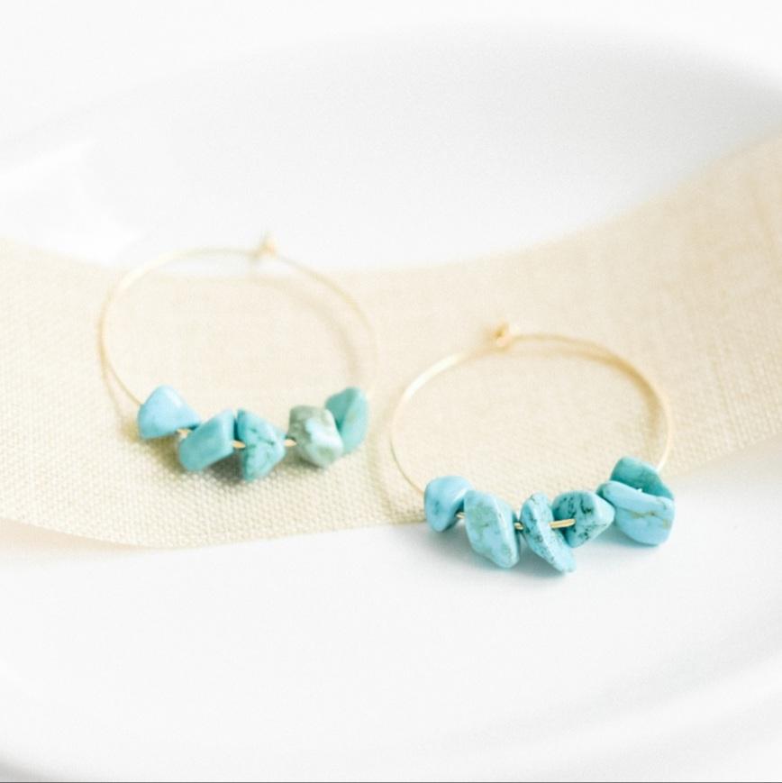 Gold and Turquoise Midi Hoop Earrings-earrings-January Eleven