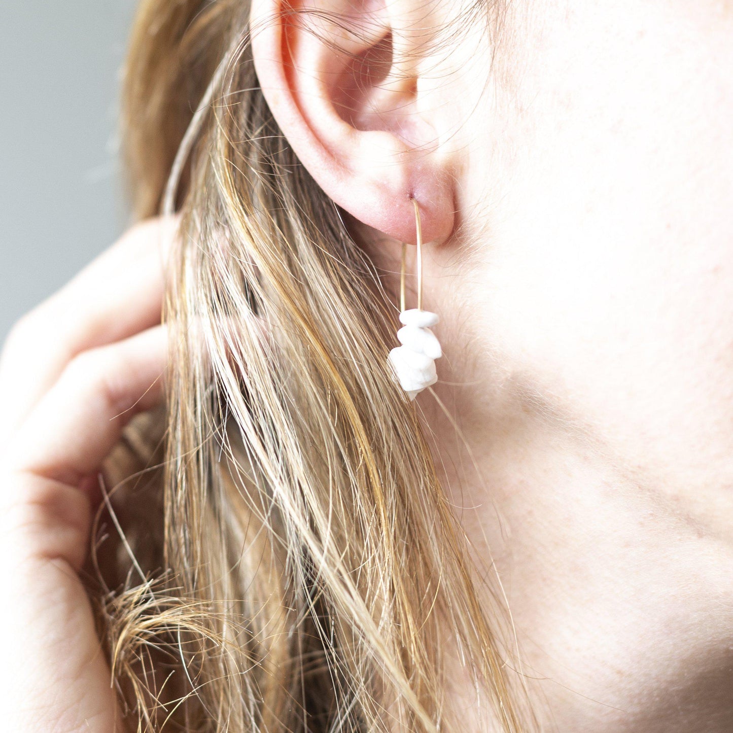 Gold and White Agate Midi Hoop Earrings-earrings-January Eleven