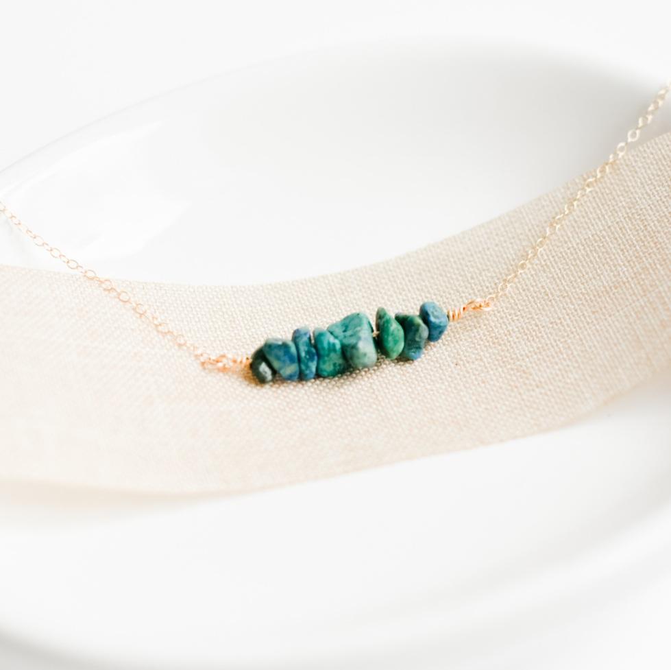 Gold Blue-Green Chrysocolla Gemstone Necklace-necklace-January Eleven