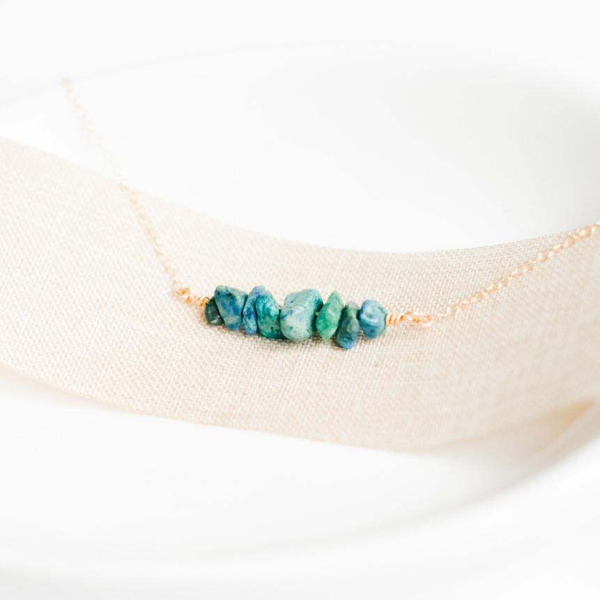 Gold Blue-Green Chrysocolla Gemstone Necklace-necklace-January Eleven