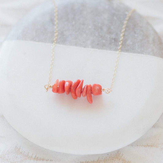 Gold Coral Gemstone Necklace-necklace-January Eleven