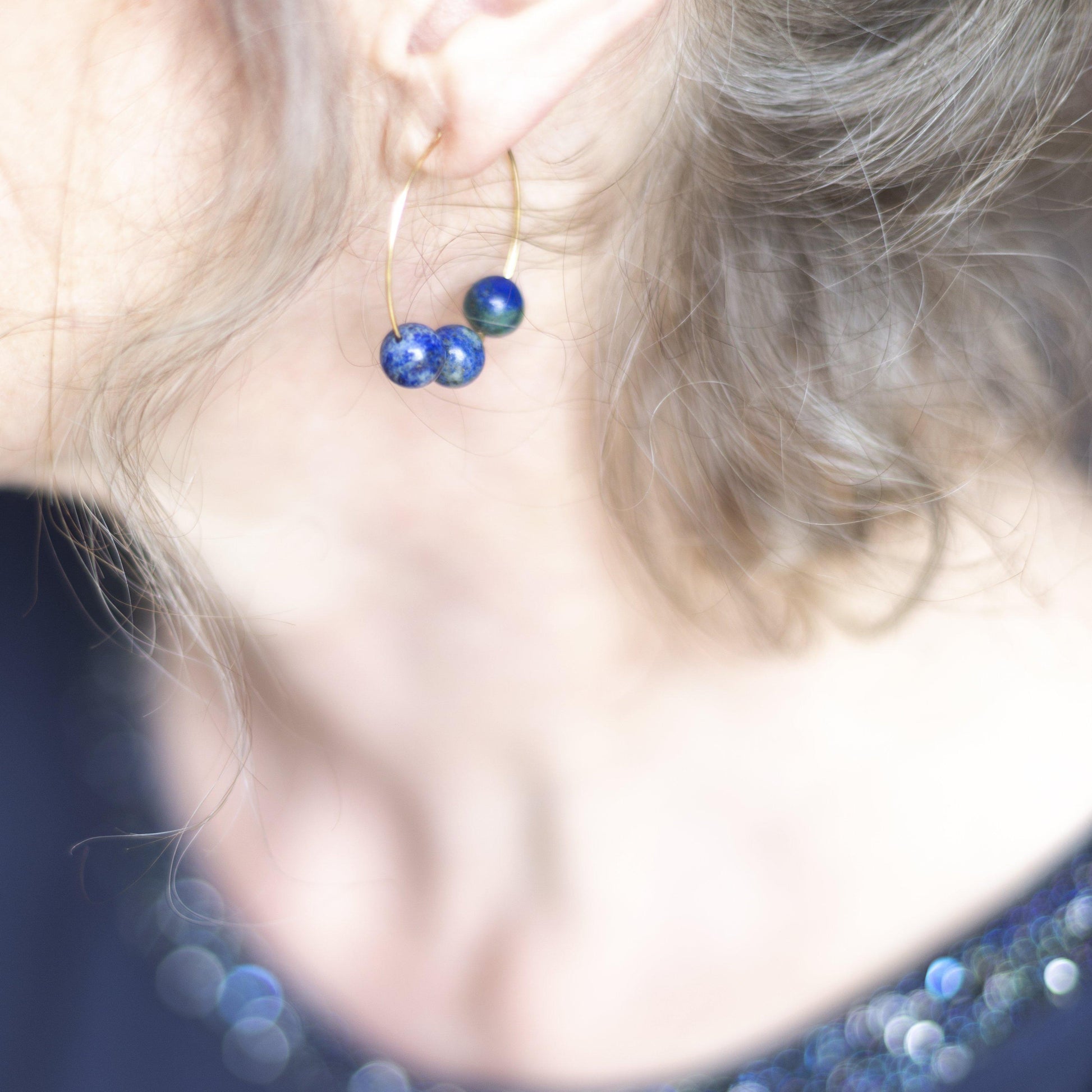 Gold Green-Blue Chrysocolla Trio Earrings-earrings-January Eleven