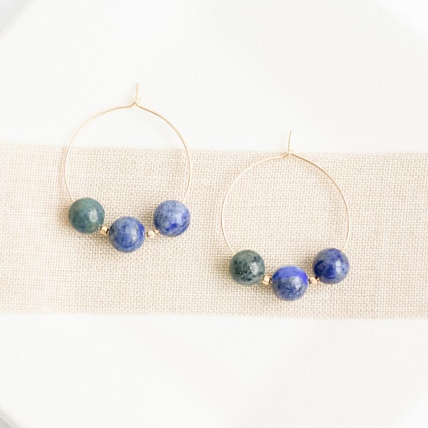 Gold Green-Blue Chrysocolla Trio Earrings-earrings-January Eleven