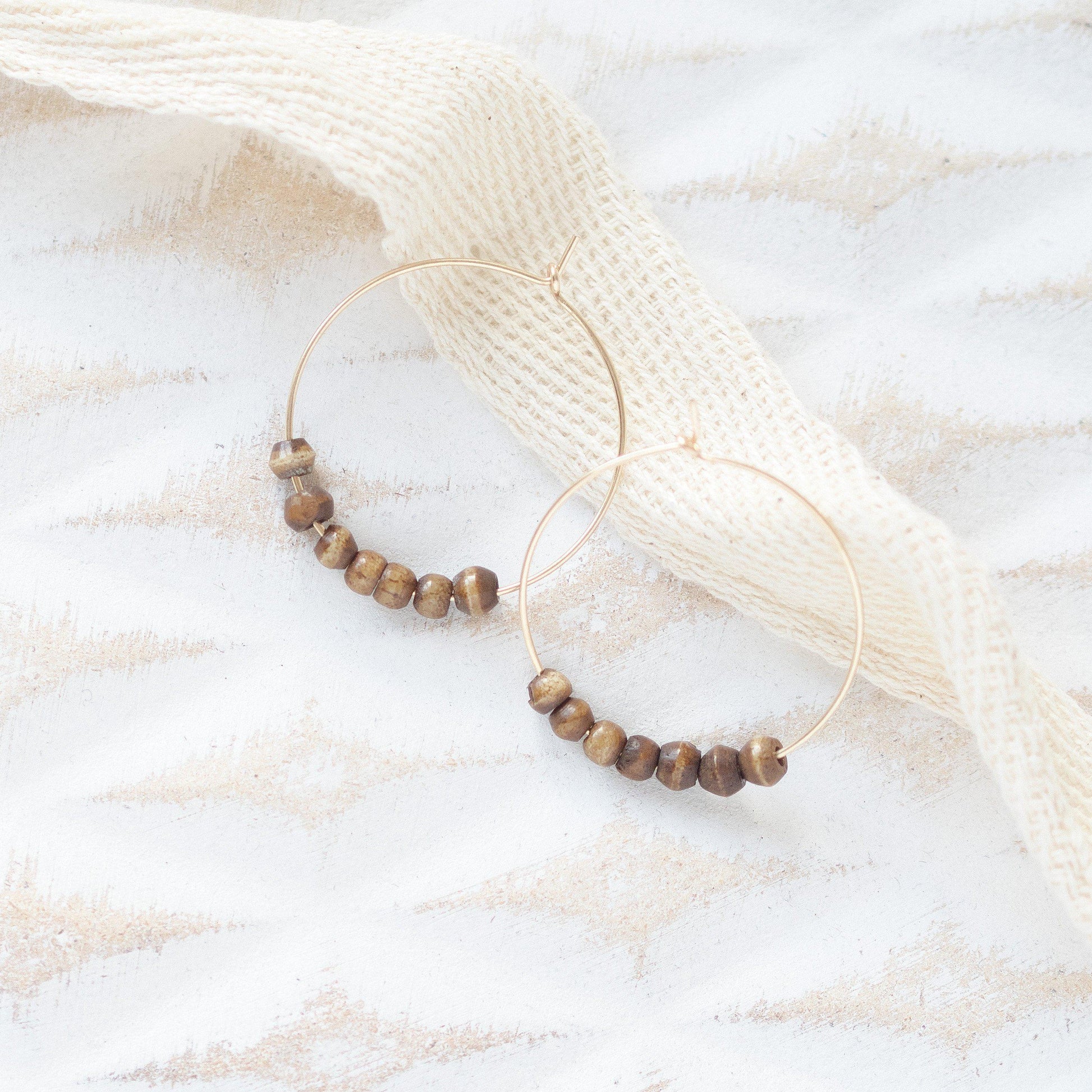 Gold Mini Wooden Bead Hoop Earring-earrings-January Eleven